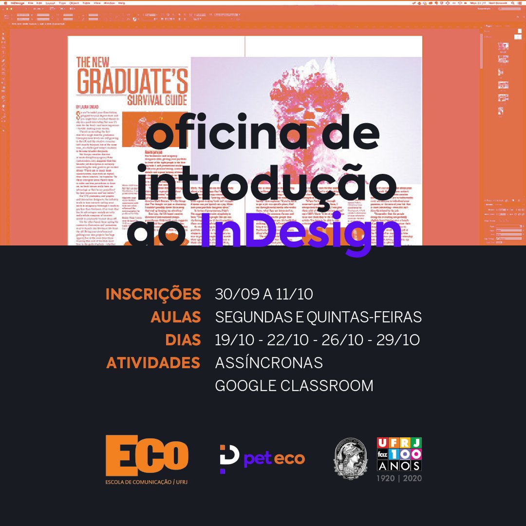 InDesign é o software da Adobe focado em diagramação, pode ser utilizado na criação de apresentações, além de ser perfeito para a edição de grandes arquivos. 💻
Quer aprender o básico do InDesign? Essa oficina é para você! 🤩
https://t.co/A1iszKg6Ix https://t.co/hrceCQK7vm
