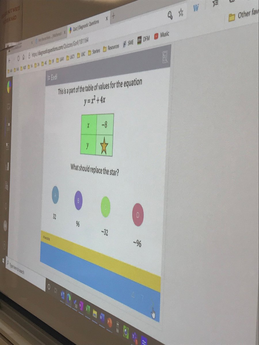 SASHerts's tweet image. This morning pupils in Mr. Arnold’s Mathematics class tested their knowledge by playing the ‘Checking for Understanding’ game. A question was put up on the board and the pupils chose which answer they believed was correct by holding up their notebooks to show A, B, C or D.