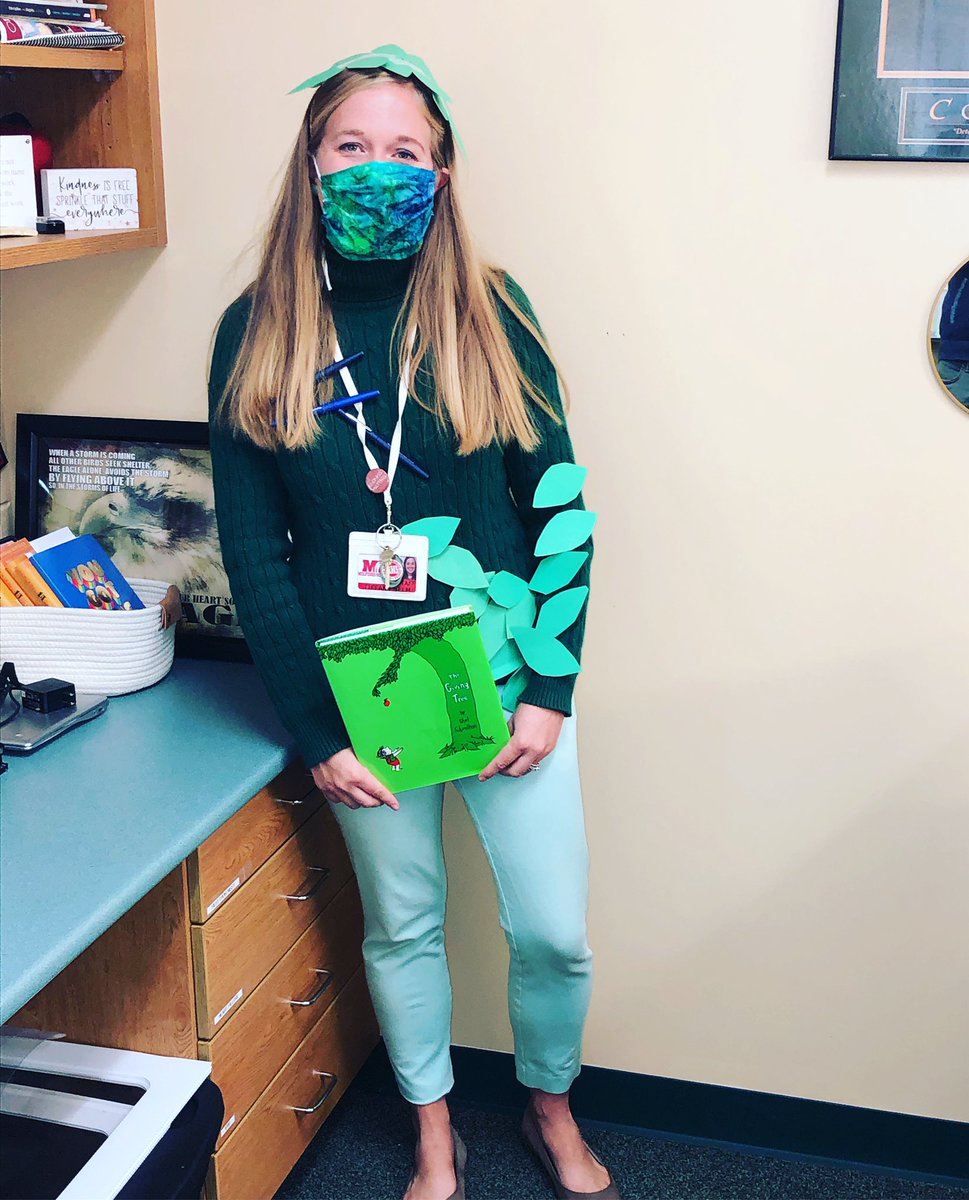 Book Character Day. Principal Selm dressed up as “The Giving Tree”.