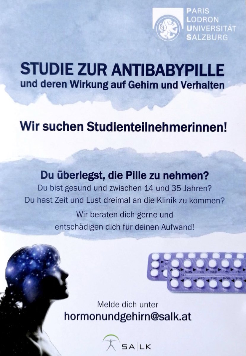 hug_lab's tweet photo. Wir suchen Studienteilnehmerinnen! Meldet euch unter hormonundgehirn@salk.at ! 🧠👱🏼‍♀️👩‍🔬 #antibabypille #hormone #gehirn #forschung #womenshealth #womeninscience @UniSalzburg https://t.co/dqUDtTF0gg