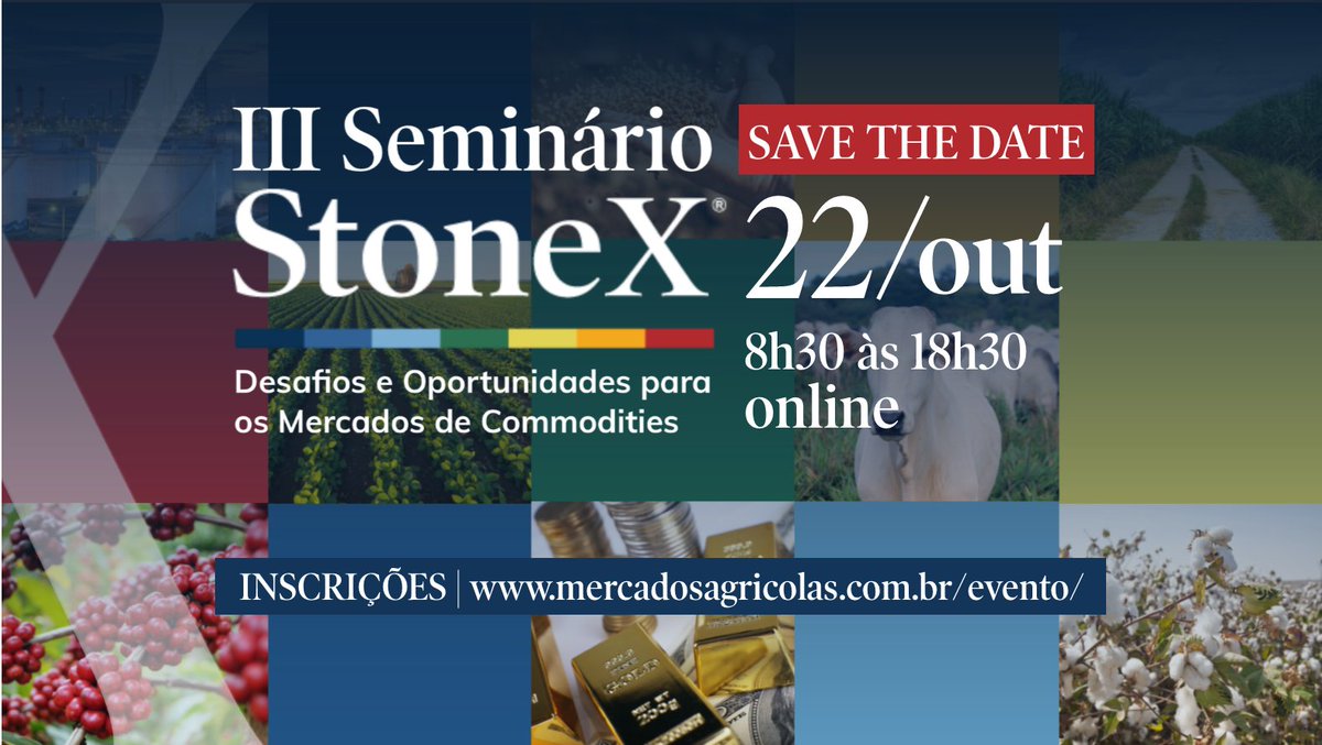 3º Seminário <a href="/StoneX_Brasil/">StoneX Brasil</a>: Desafios e Oportunidades para o Mercado de Commodities. Em formato 100% online e gratuito, a equipe StoneX se reúne no maior evento anual do grupo. Garanta sua inscrição: mercadosagricolas.com.br/evento/