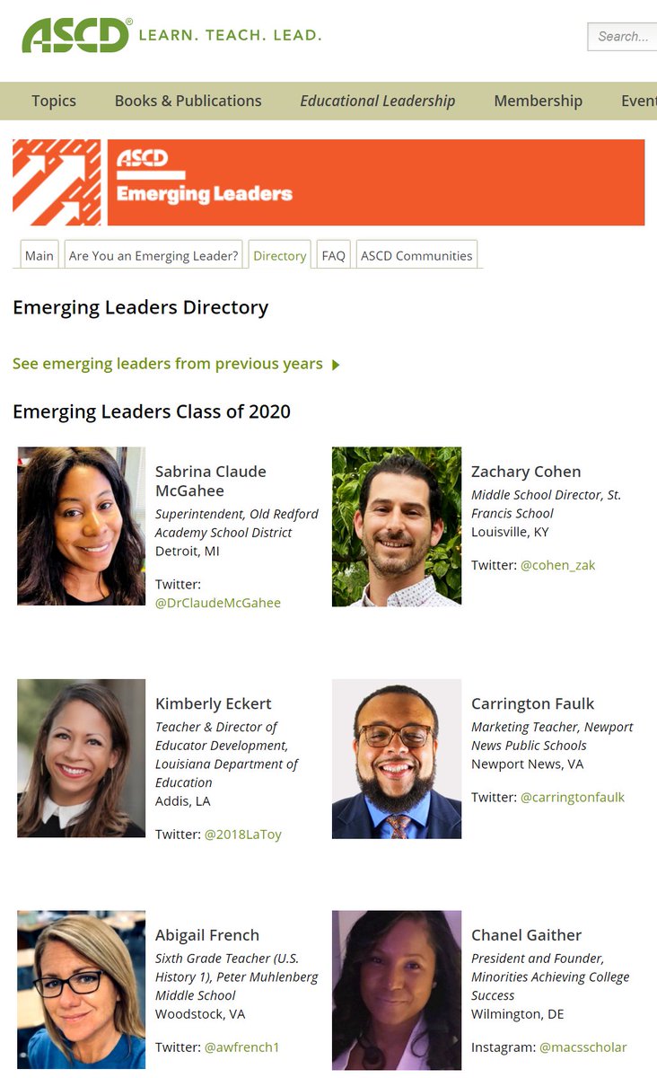 WalterinDC's tweet image. Welcome the class of 2020 ASCD Emerging Leaders official directory! ascd.org/programs/Emerg…   @hang10mshempen @CaitlinLoury @mrjamilmaroun @codybnorton @SoonToBeEdD @Dr_Pough @msivertedu @plsweeney1 @bookemshanno @chelcthornton @MsVenturino @lorynwindwehen