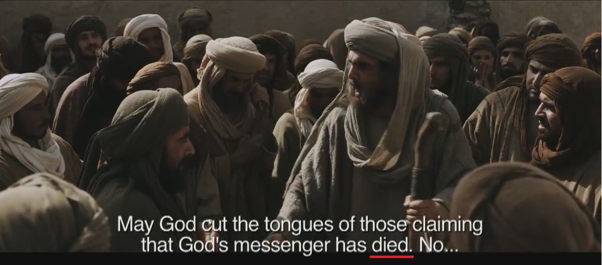 Watch again at [1:11] in the clipping, Hazrat Umar(ra) uses the word "TUWAFFI" to mean "DEATH", for the Holy Prophet(saw). In the English subtitle as well, it says "died".3/8