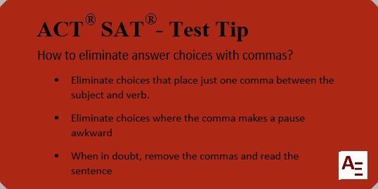 Analyze_Ed's tweet photo. Process of elimination - use it to eliminate answer choices with comma in the English/Writing section. 
We have free quizzes to try this strategy https://t.co/Yk8KyIGJNi
#ACT #SAT #ACTPrep #SATPrep #ACTtesttips #SATtesttips https://t.co/fsVjwjWkHc