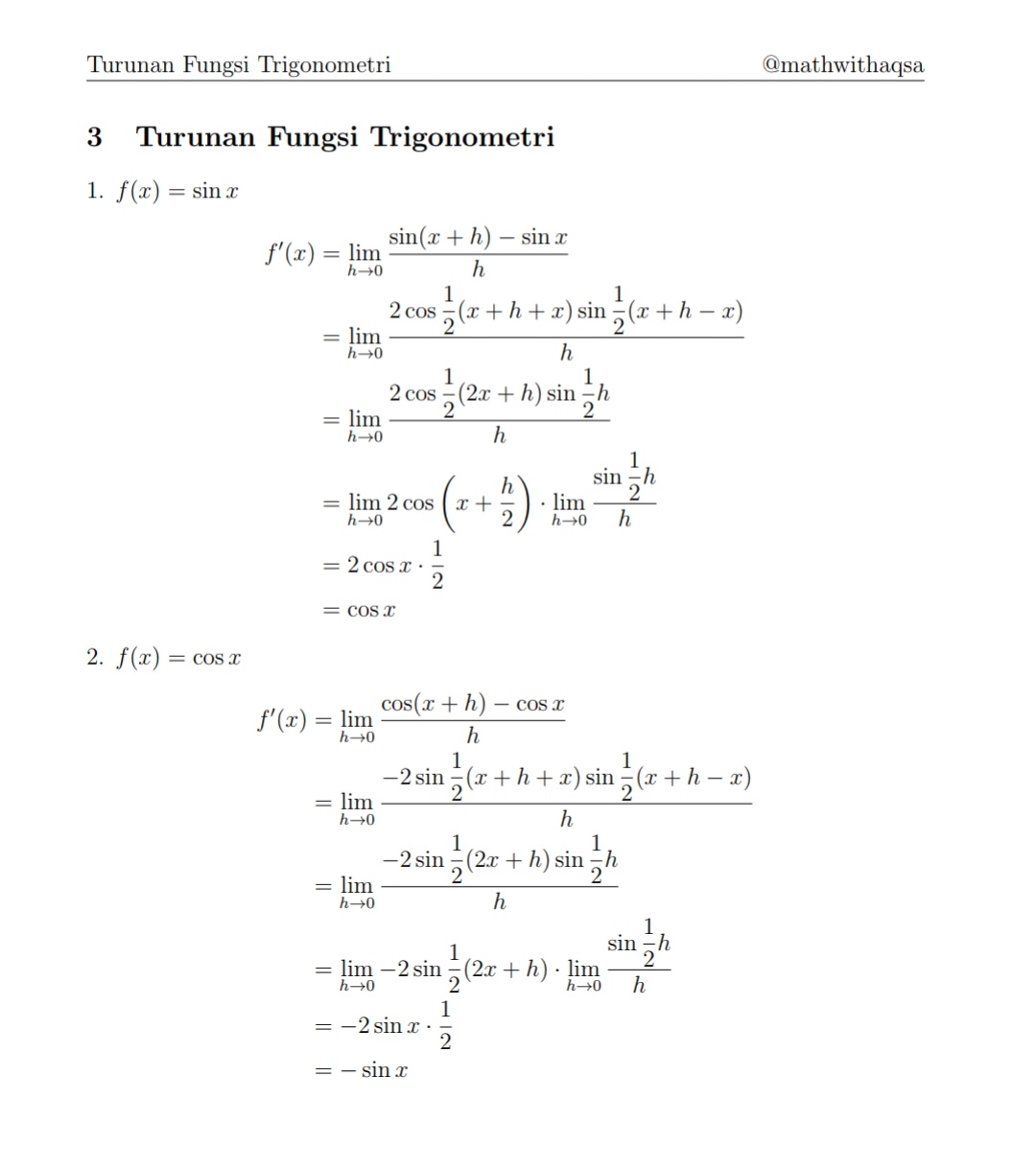 Aqsa On Twitter Turunan Fungsi Trigonometri Materi Matematika Peminatan Kelas Xii Semoga Bermanfaat Ya Link Pdf Https T Co Qrq9grzict Https T Co Fjorqakur1 Twitter
