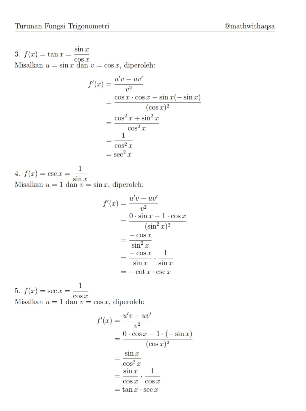 Aqsa On Twitter Turunan Fungsi Trigonometri Materi Matematika Peminatan Kelas Xii Semoga Bermanfaat Ya Link Pdf Https T Co Qrq9grzict Https T Co Fjorqakur1 Twitter