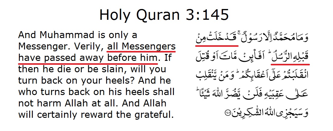 Non-Ahmadi translators, skip the word "ALL" messengers and just translate it as:"indeed (many) Messengers have passed away before him"It is quite interesting that in the English subtitle in the clip, they have put the word "ALL" before messengers, which includes Isa(as)7/8