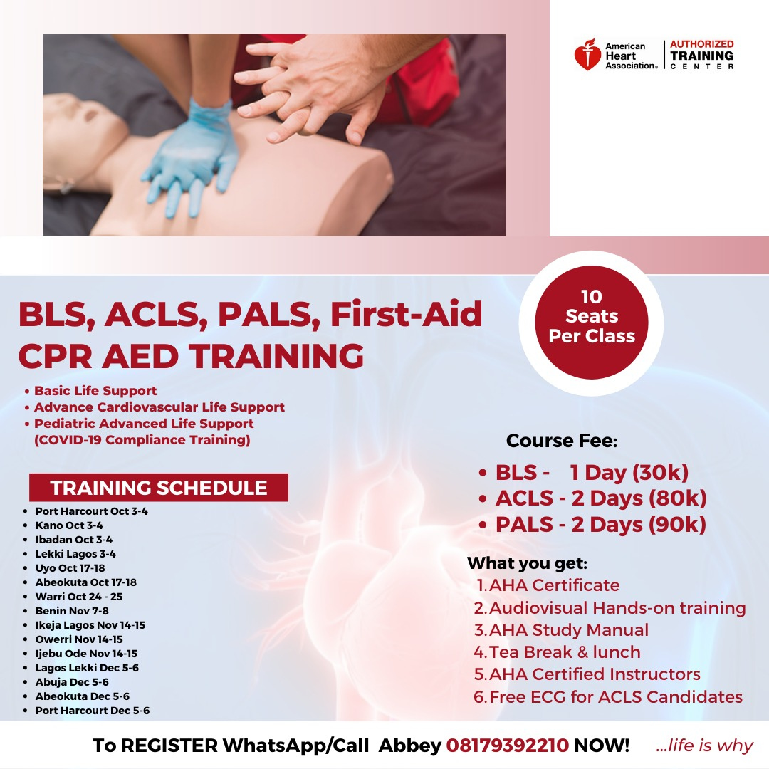 njonurses's tweet photo. The AHA's BLS course trains participants to promptly recognize several life-threatening emergencies, give high-quality chest compressions, deliver appropriate ventilations, and provide early use of an AED. Click the link in my bio.
#BLS #CPR #AED #ACLS #PALS #AHA #blscpr https://t.co/OIBdv7gl56