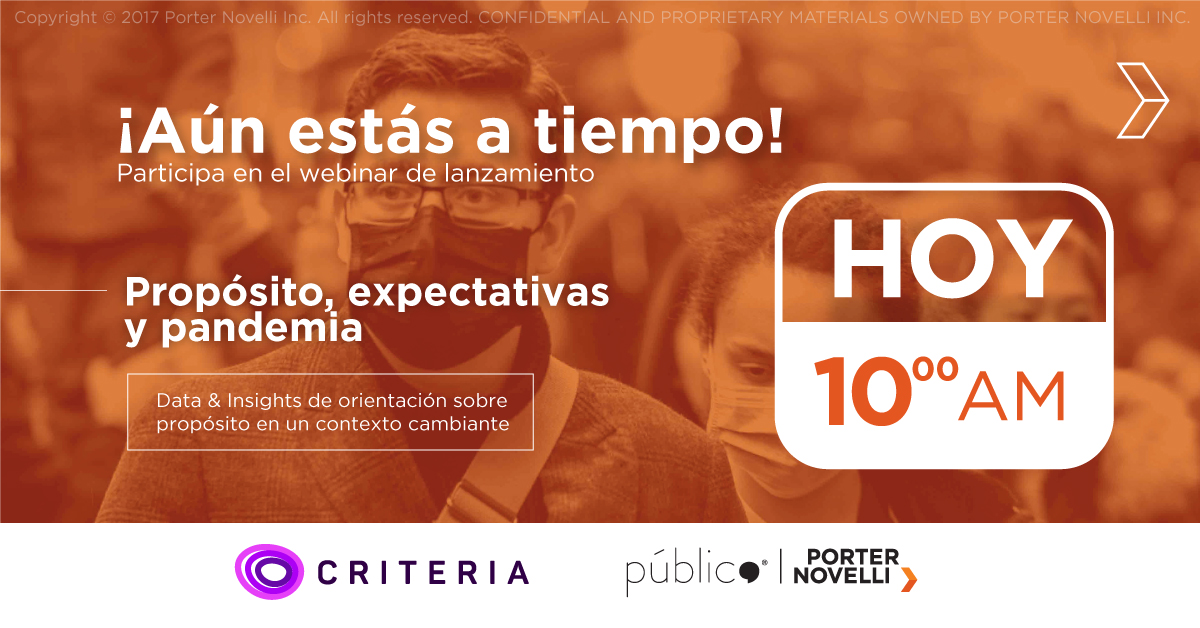 AHORA! Conéctate al lanzamiento del estudio "Propósito, Expectativas y Pandemia: Data &amp; Insights de orientación sobre propósito en un contexto cambiante". Presentado por Público Porter Novelli junto a <a href="/CriteriaChile/">CRITERIA</a>

us02web.zoom.us/meeting/regist…

#PropositoYPandemia