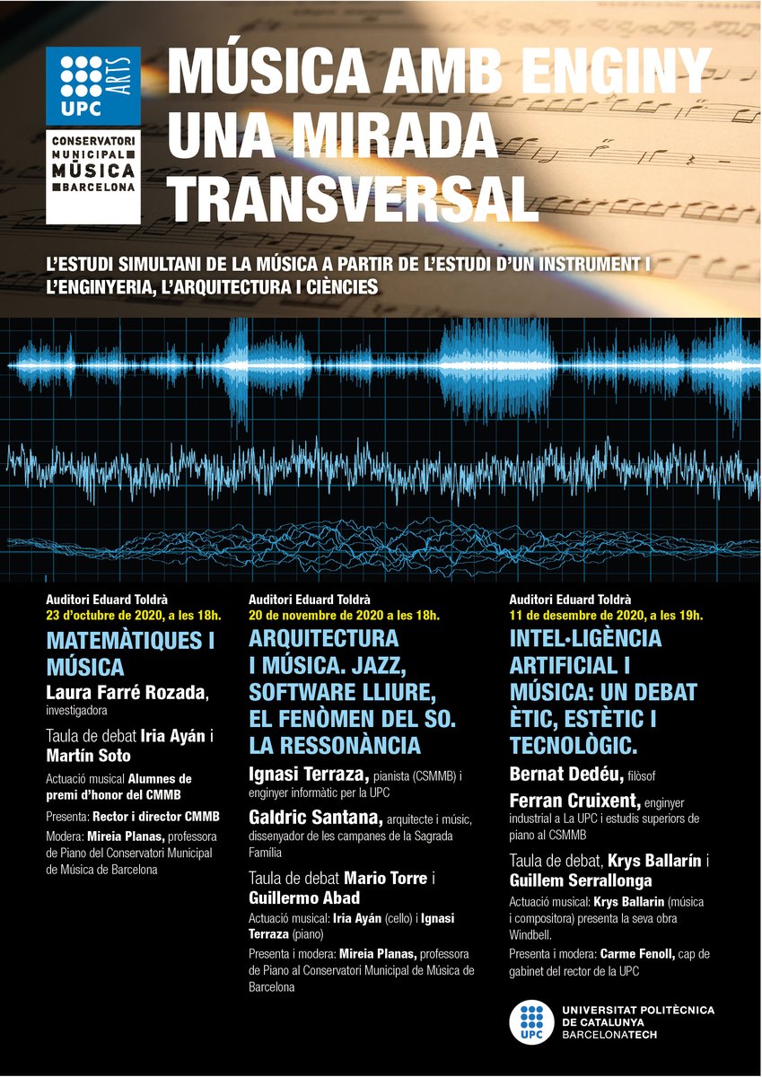 la_UPC's tweet photo. Heu vist la nova proposta d'@UPC_Arts?

🎵 Cicle de xerrades '#MúsicaambEnginy: una mirada transversal', per unir la #música i la #tecnologia 

En col·laboració amb el Conservatori Municipal de Música de Barcelona (@Conserv_Barna)
https://t.co/RueSXw1roi https://t.co/uEt99JiEdF