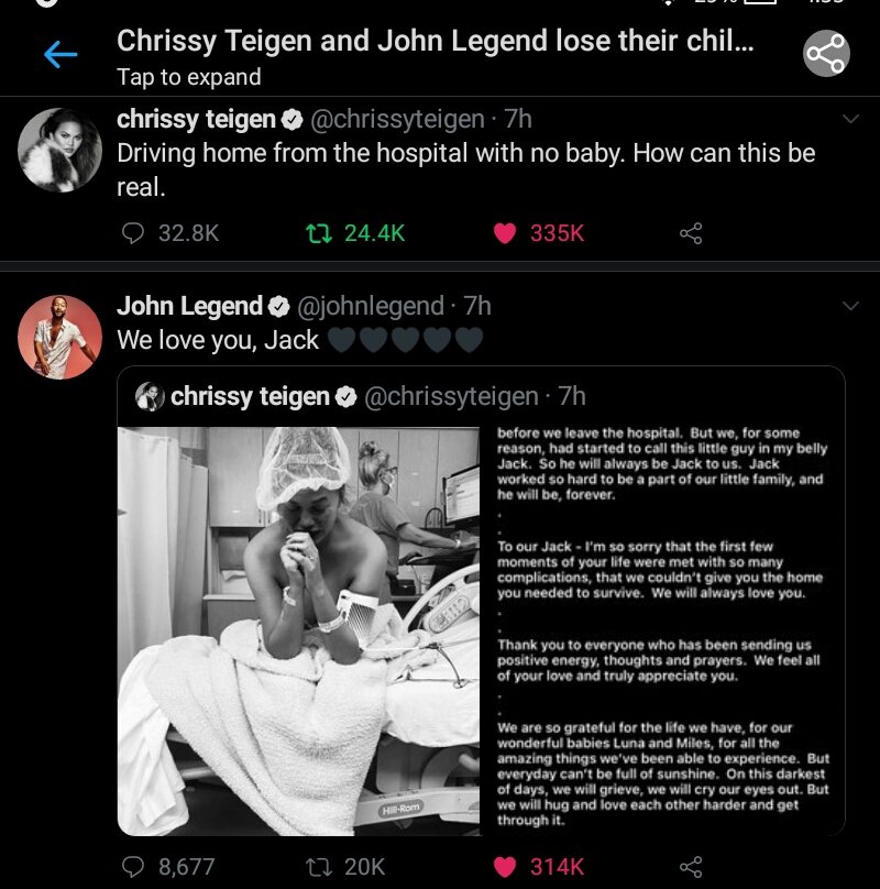These tweets from  #ChrissyTeigen and  #JohnLegend...     #ChrissyTeigen recently opened up about the constant harassment, stalking, slander, threats, and online abuse etc. she recieves from  #QAnon  #QNuts  #FactsMatter Chrissy was concerned about the anxiety...