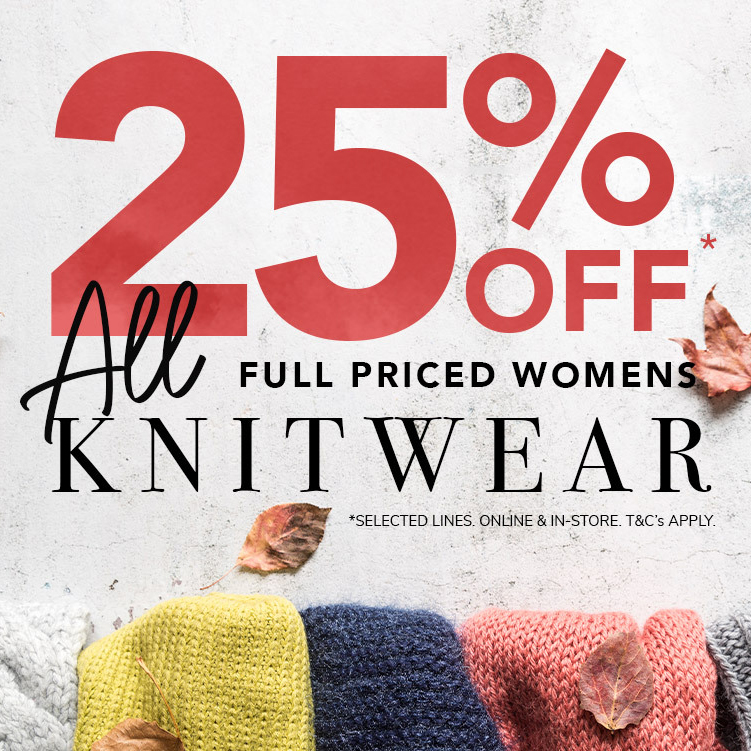 Until Monday 5 October you can enjoy 25% off all full price women’s knitwear in-store <a href="/peacocks/">Peacocks</a>