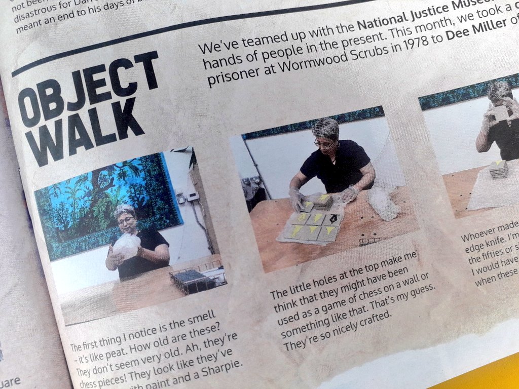 andreanhj's tweet photo. Box fresh @LeftLion featuring our monthly trip out with an object from @JusticeMuseum #objectwalk People outside the museum shape and inform what happens inside the museum. Thank you Ash, Dee and Michelle #ChessSet #prison #Ingenuity #GraphicDesign #nottingham https://t.co/ufnpoHpuKS