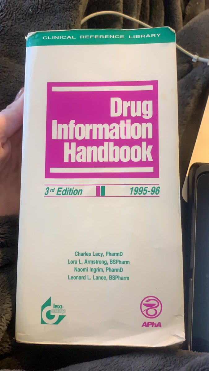 WinsteadMadison's tweet photo. working through a PDUR in lab today, how much do we think things have changed since ‘95. ps this book is older than I am but my ma had it in her office until 2016 #TwitterRx https://t.co/2yZaOkfZ1h