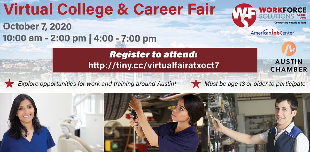 SAVE THE DATE  🗓️ Join us for the Virtual College and Career Fair on Wednesday!

Explore education and professional opportunities with schools and employers in Austin! 📚💲💯🤩

Must be 13 or older to attend. Sign up 👇
…talareacareerexpo.easyvirtualfair.com/#!user/step1

#standwithaustin #careerfair