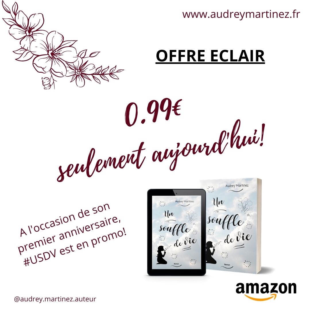 AudreyM_auteur's tweet photo. ⚡️ OFFRE ECLAIR ⚡️
A l'occasion de son anniversaire, Un souffle de vie est en promotion!
Seulement 0.99€ et c'est uniquement aujourd'hui!
♥ Profitez-en et n'hésitez pas à partager l'information. ♥
https://t.co/ItrBjJb92p
#promotion #USDV #roman #mucoviscidose #offreeclair https://t.co/NKHt0qYySb