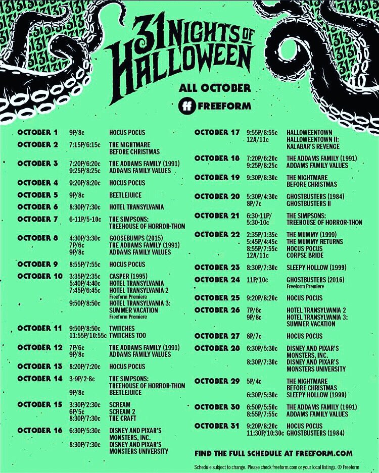 HAPPY OCTOBER, CREEPS!! Spooky Season has OFFICIALLY arrived! Celebrate by catching all the haunting classics this month on <a href="/FreeformTV/">Freeform</a>! 🎃💀👻