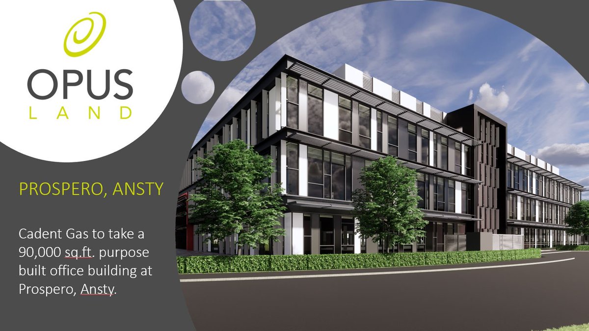 teamopusland's tweet photo. Manse Opus are delighted to announce that Cadent has agreed to take a purpose built 90,000 sq.ft. office building at Prospero Ansty! The site is being developed by Manse Opus and funded by the Lime Property Fund, managed by Aviva Investors. Read more here: https://t.co/t8WWvvEfN0 https://t.co/irQOAU53a0