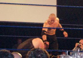 Low Ki v Iceman was a good, hard hitting match that resembled a FIGHT. Good fun. Iceman didn't have much recognition on the UK scene out of the north-east, but he'd become a top star in 1PW.Hilariously, a miscue meant he came out against the American to 'Born in the USA'[cont]
