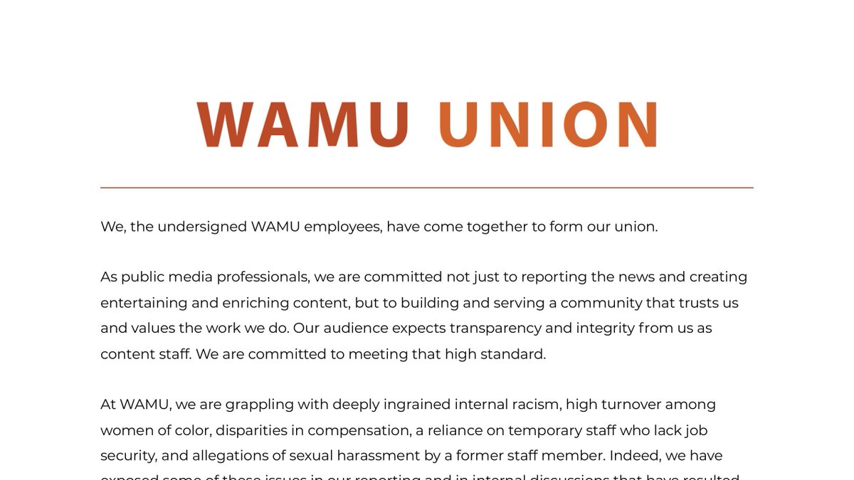 Big news: The content staff at  @wamu885 is unionizing with  @sagaftra. Here's why we're organizing.