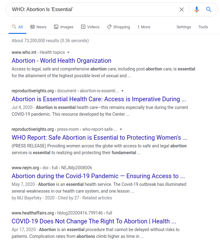 Then there's the SEO headline. It's a field in wordpress that Google's crawler specifically targets in order to match exact or close searches. FULL PAGE of pro-abortion advocacy read outs.