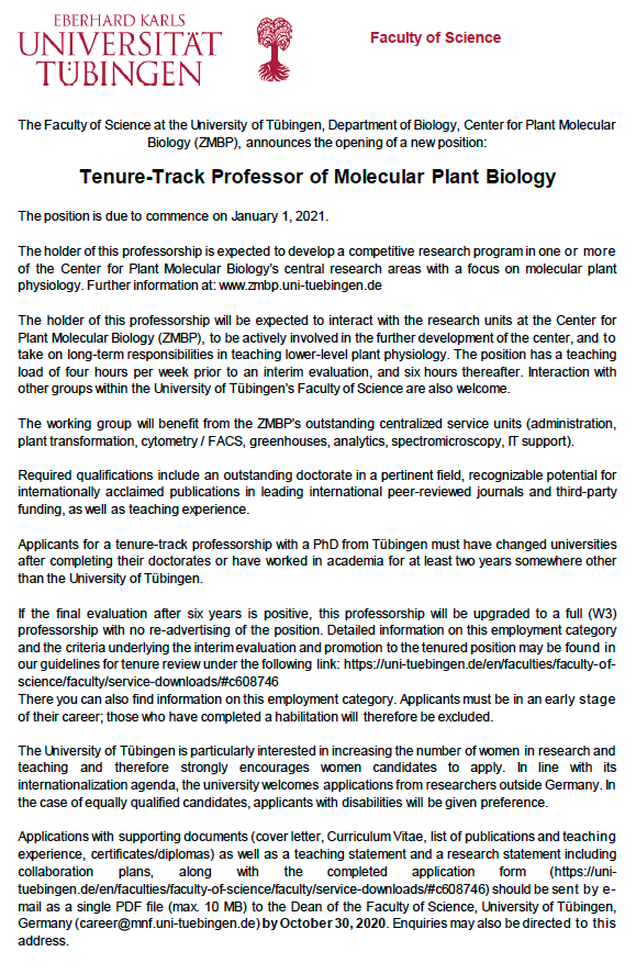 ZMBP_Tuebingen's tweet photo. Tenure-Track Professor of Molecular Plant Biology @ZMBP_Tuebingen @uni_tue 
more details here: https://t.co/1BvnBz3Sum https://t.co/5ao3alhchh