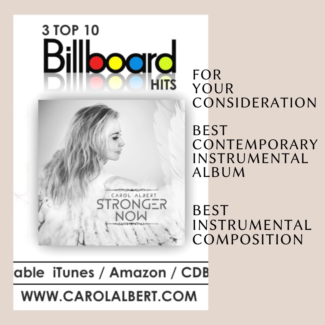 CarolAlbertMusi's tweet photo. “Stronger Now” officially made it on the #grammy 1st Round Ballot #foryourconsideration 😀 If you are a Voting Member please Consider my Album *Best Contemporary Instrumental Album *Best Instrumental Composition #bestcontemporaryinstrumental Album #BestInstrumentalComposition. https://t.co/xV2t4ISUUL