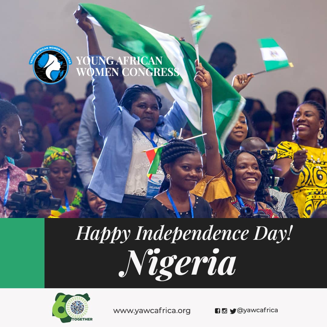 YAWCAfrica's tweet photo. Irrespective of the situation, the nation's flag must be raised high.
Happy Independence Day, Nigeria.
From the Young African Women Congress.
@MBuhari @NigeriaYawc @OgundimuMary @Nsebobo1 https://t.co/SOrAkoAyqH
