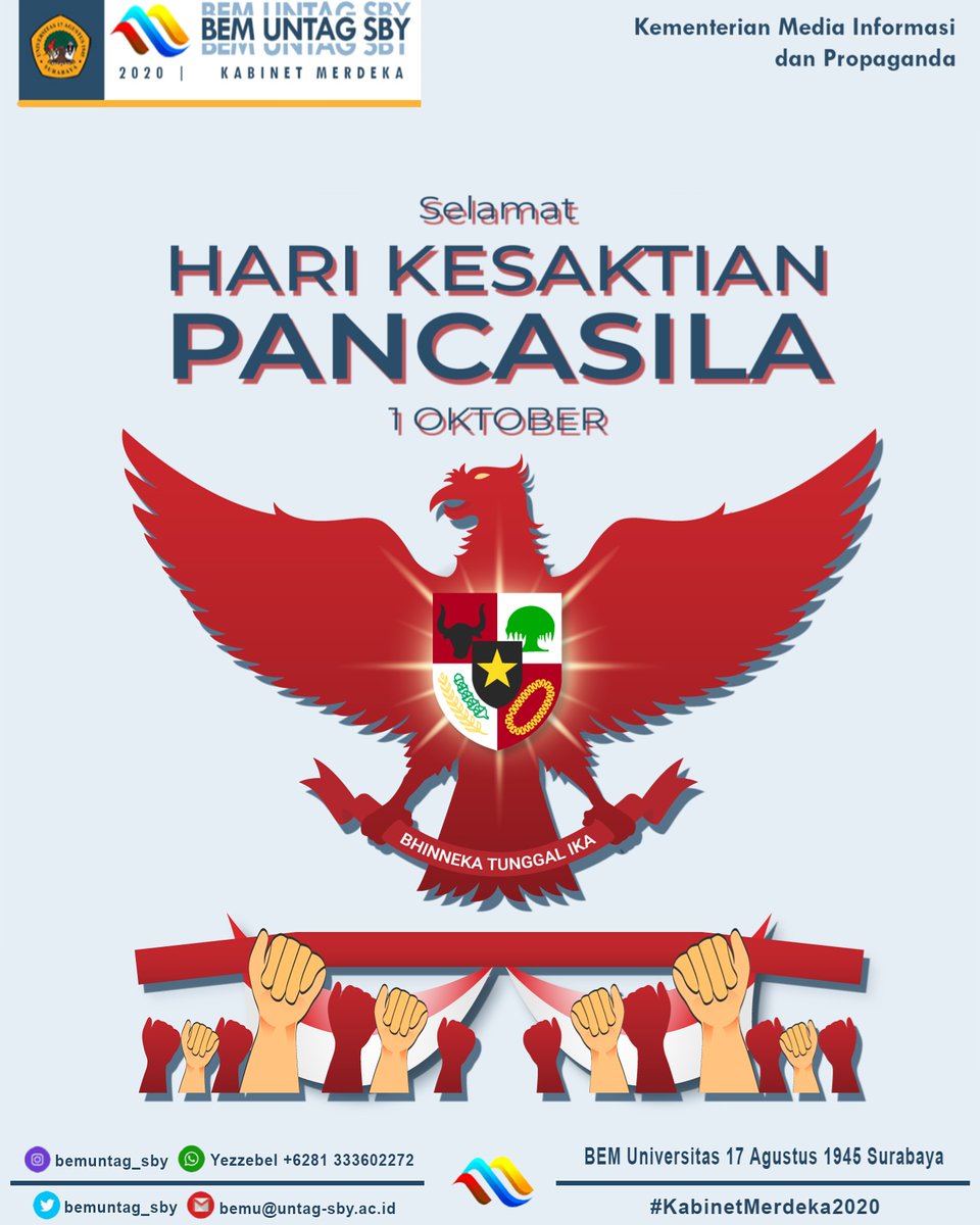 [HARI KESAKTIAN PANCASILA]

Salam Mahasiswa !

Hari Kesaktian Pancasila adalah hari nasional di Indonesia yang diperingati setiap 1 Oktober Setelah Peristiwa G30S PKI.
Mari kita pertahankan Ideologi Pancasila sehingga dapat diingat generasi dimasa depan!