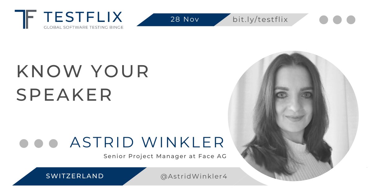 the_test_tribe's tweet photo. It give us immense pleasure to have Astrid Winkler @AstridWinkler4 in #TestFlix
A Project #Manager by profession. Freelance journo & content #writer by passion. Creative, compassionate, woman who loves to travel.
To listen to Astrid, register at https://t.co/Y2luA8qMmI for FREE https://t.co/jFbs6fVvTb
