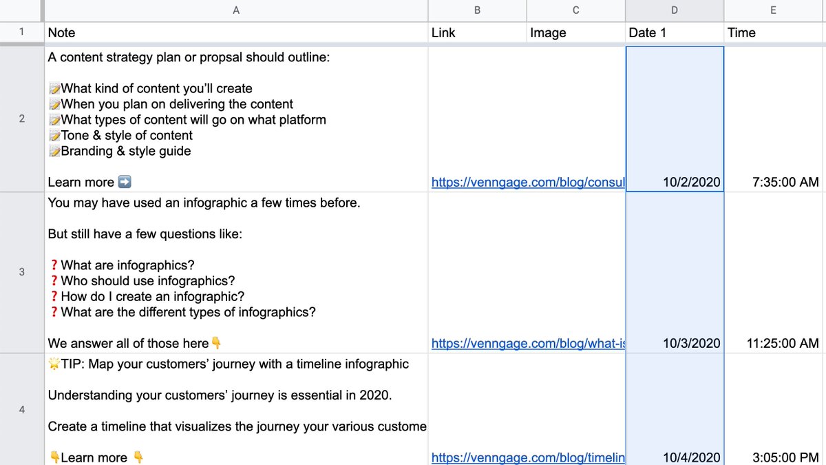 Organize the contentI would recommend writing all your shares in a separate Google Sheet tab & copying them into the Sharing sheet once they are ready.I use one called Staging in all my automation sheets.This allows me to get everything perfect & avoid accidental shares.