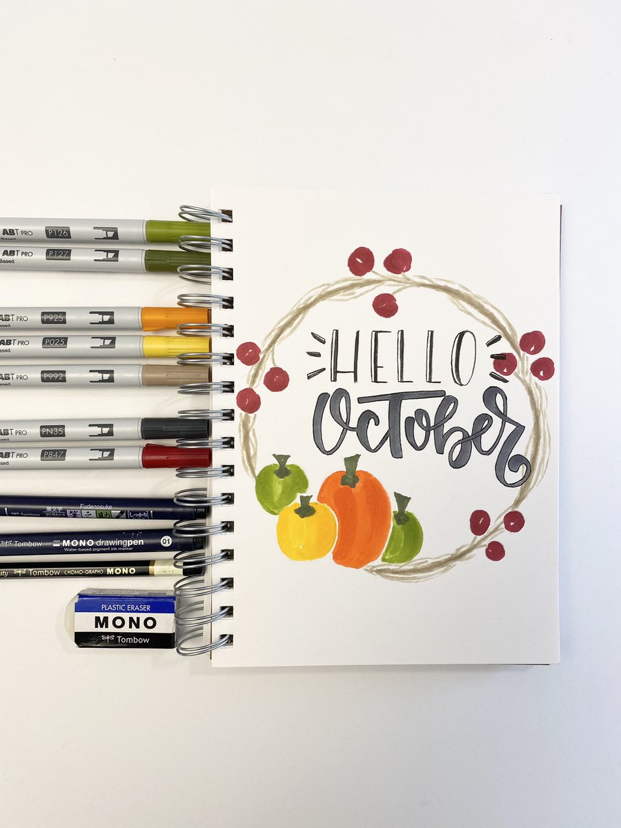 RemartArtStudio's tweet photo. Letβs get a warm welcome to October ππ, I had so much fun creating this wreath with @tombowusa ABT PRO Alcohol Based Markers, giving the right colors for the season.
I also used Tombow Fudenosuke
#tombowpro #remartartstudio #fallseason #falllettering #remartfall2020 https://t.co/4jtz8awoaN