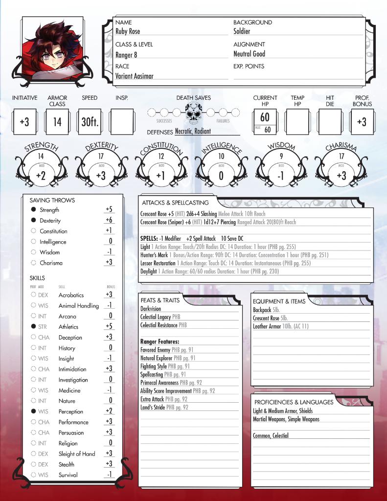Rwby In Honor Of Rwby The Grimm Campaign We Decided To Make Classic D D 5e Character Sheets For Team Rwby So You Can Bring Your Favorite Huntresses Into Your Own Rwby In Honor Of Rwby The Grimm Campaign We Decided To Make Classic D D 5e Character Sheets For Team Rwby So You Can Bring Your Favorite Huntresses Into Your Own