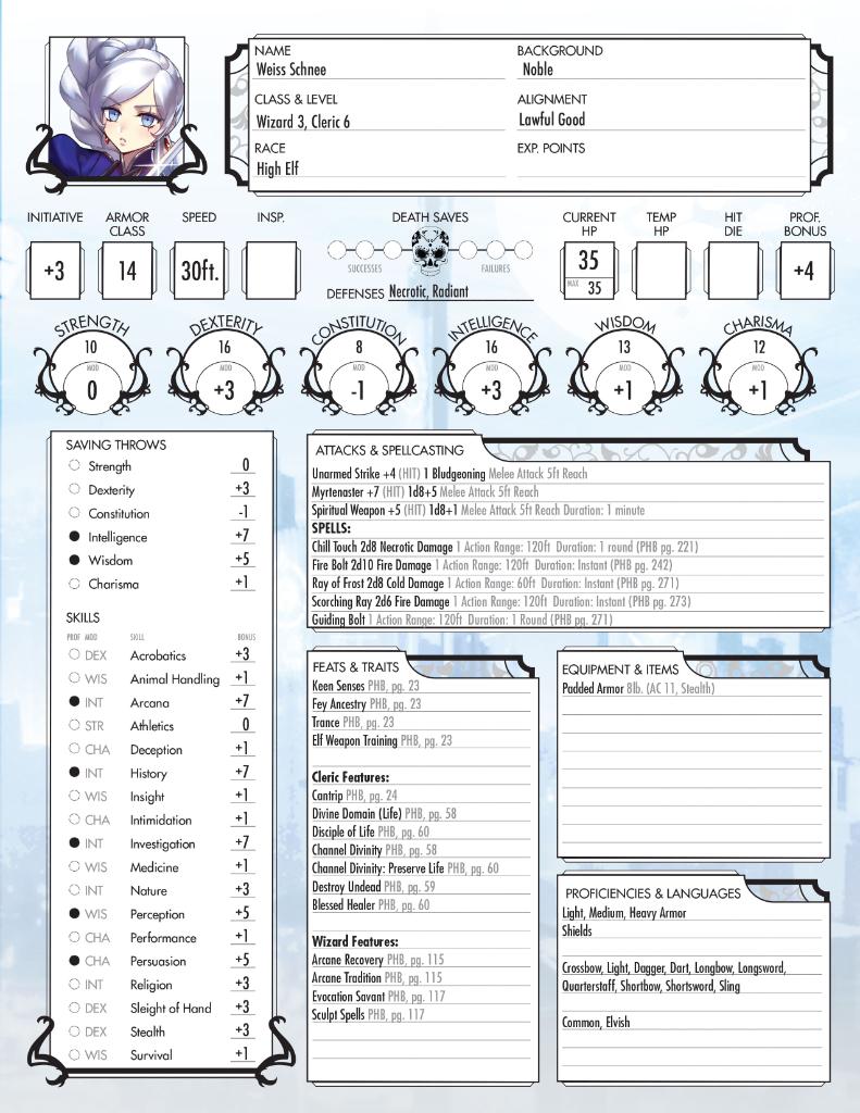 Rwby On Twitter In Honor Of Rwby The Grimm Campaign We Decided To Make Classic D D 5e Character Sheets For Team Rwby So You Can Bring Your Favorite Huntresses Into Your Own