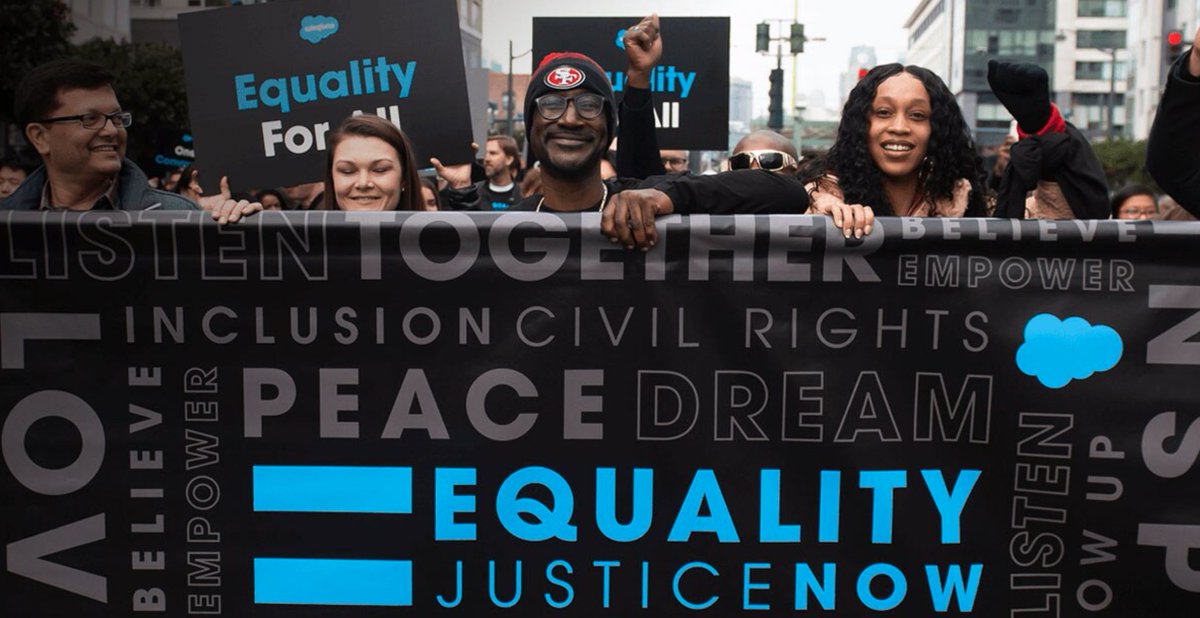 salesforcejobs's tweet photo. Salesforce is taking action to stand with the Black community seeking equality and justice — and against racism, violence, and hate. We are committed to driving Racial Equality and Justice in our workplaces and in society. Learn More: https://t.co/LmcTOZCV27 https://t.co/z4q3i5A9lm