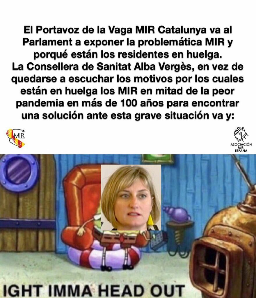 @albavergesbosch abandonando el Parlament cuando el Portavoz del Comité de Vaga MIR Catalunya va a explicar porqué los médicos están en huelga.

#VagaMIRCatalunya 
#MareaMIR instagr.am/p/CFz1pX8A2vs/