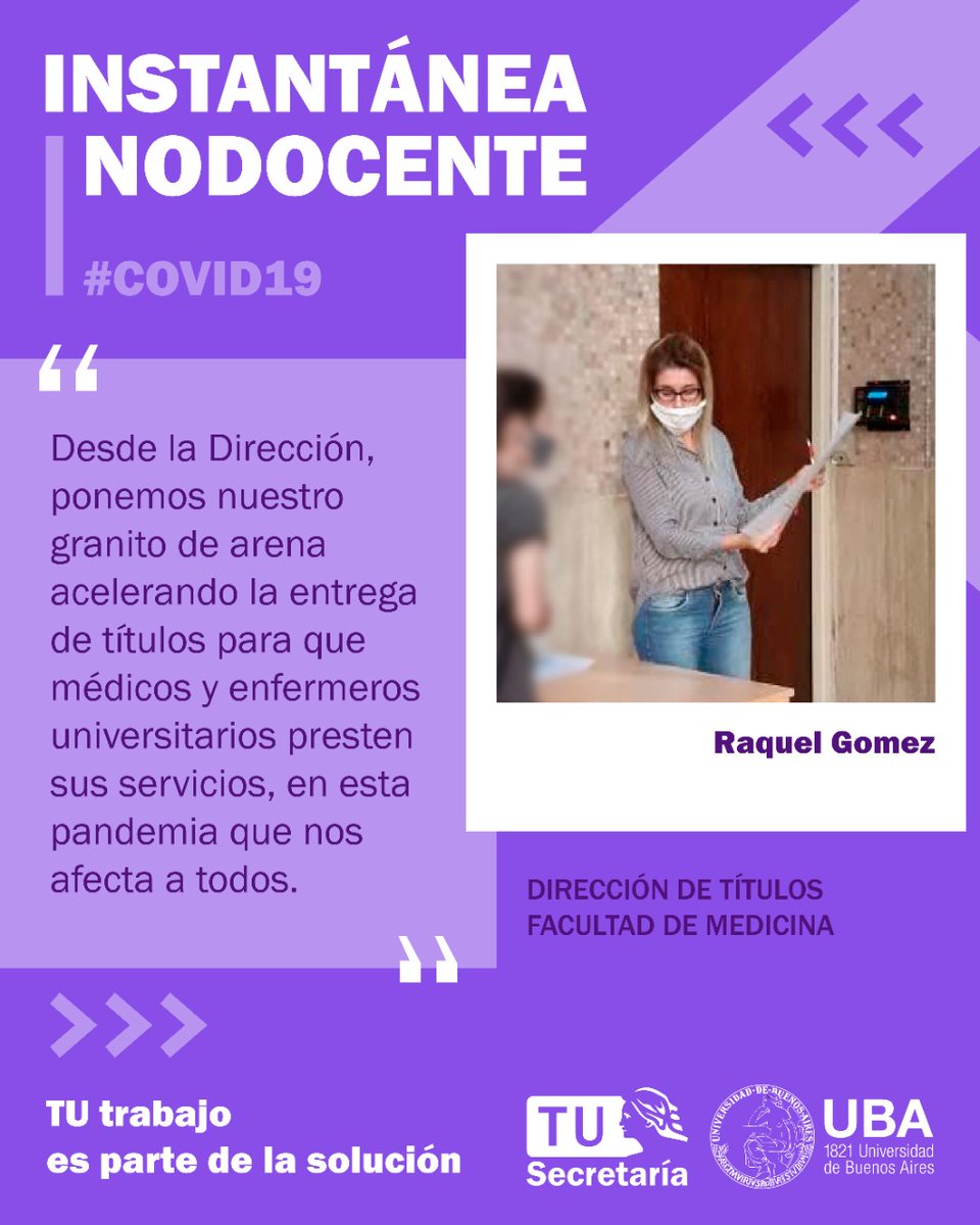 UBAonline (@ubaonline) on Twitter photo #InstantáneaNodocente
➡ Raquel, de la Dirección de Títulos de la <a href="/UBAMedicina/">Medicina UBA</a>, continúa con las tareas para agilizar la gestión de títulos de las y los graduados recientes . #COVID19
RT <a href="/TUsecretariaUBA/">TU Secretaría UBA</a> #InstantáneaNodocente
➡ Raquel, de la Dirección de Títulos de la <a href="/UBAMedicina/">Medicina UBA</a>, continúa con las tareas para agilizar la gestión de títulos de las y los graduados recientes . #COVID19
RT <a href="/TUsecretariaUBA/">TU Secretaría UBA</a>