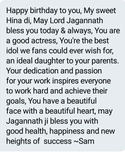  @samiraa427 wishes  @eyehinakhan in Odia language ! All praises for the person you areHAPPY BIRTHDAY HINA KHAN #HappyBirthdayHinaKhan
