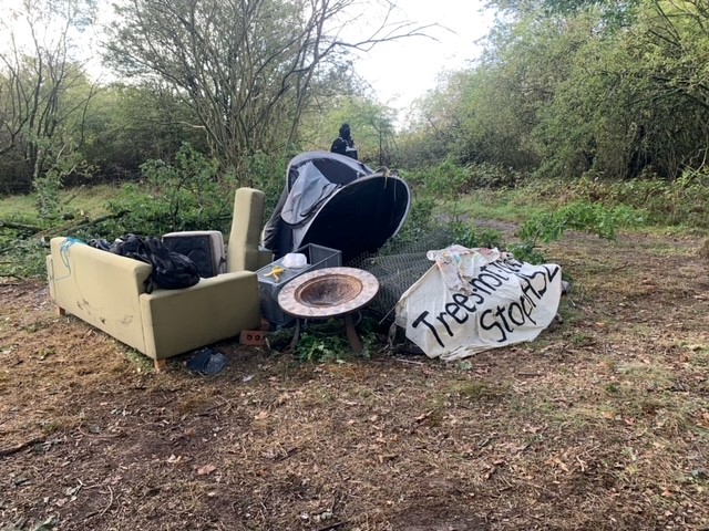 Protestor behaviour at this site and others includes: mass littering, throwing urine at our workers from trees. Spitting and throw stones at them. Verbal abuse, physical assault. All through the Covid-19 lockdowns.5/13