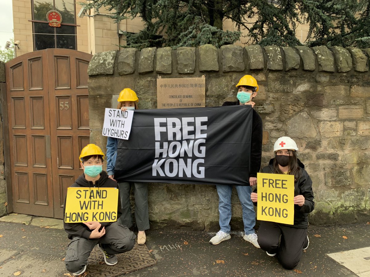 LyndseyNo1's tweet photo. We weren’t outside the Chinese Consulate in #Edinburgh to celebrate #ChinaNationalDay We were there to #StandWithHongKong &amp; ALL those under #CCP suppression. 

#FreeHongKong #FreeUyghurs 
#save12hkyouths #FridaysForFreedom @NOW4humanity https://t.co/uajWFuJ1rL