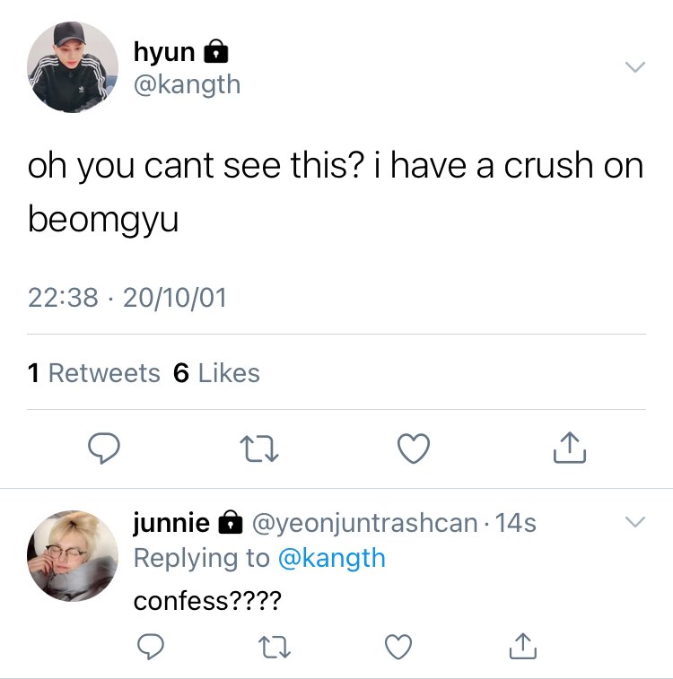 taegyu au wheretwitter was drunk and temporarily shadowbanned everyone.taehyun had sudden bravery anf confessed at this time, thinking that beomgyu wont see itbeomgyu, the whipped idiot qouted his tweet without realizing theyre moots on priv