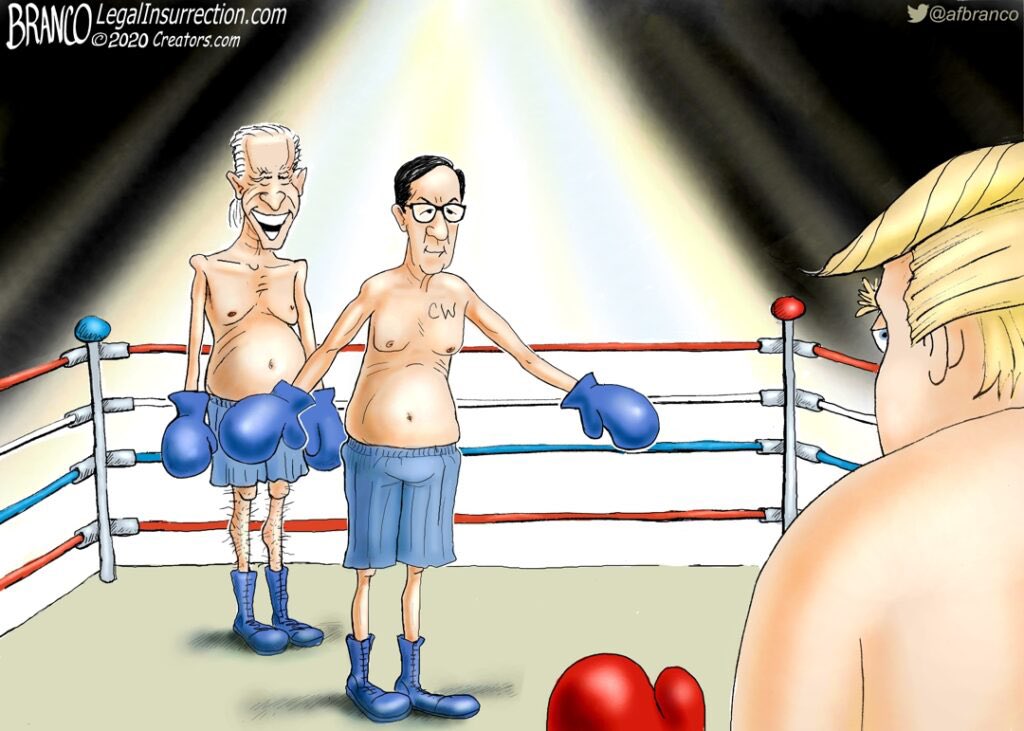 afbranco's tweet photo. A.F. Branco Cartoon – Defense Counsel https://t.co/evfSML7ehr #ChrisWallace #Debates2020 #2020debate  #debates https://t.co/hJBDR90M0R