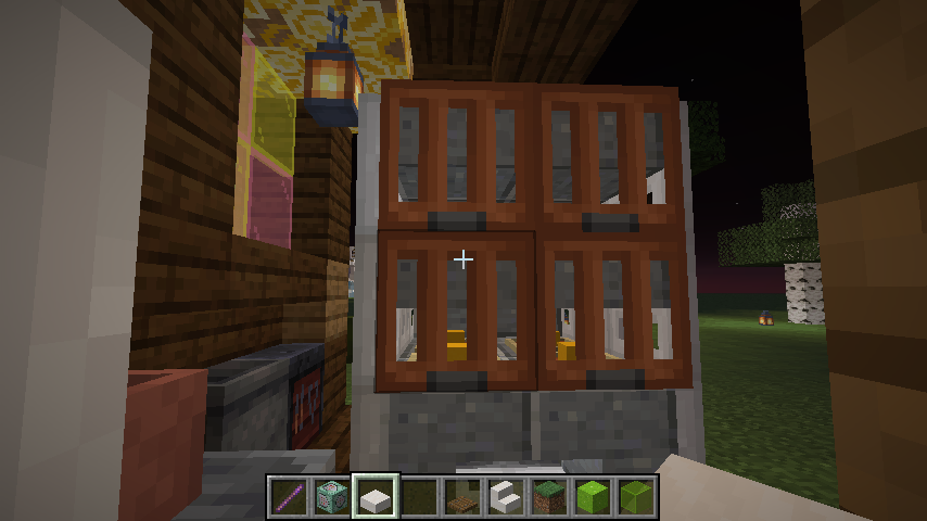 はるかわ 屋台制作メモ 半ブロックの間に額縁が置けるのを利用して２段オーブンを導入 店先には鐘 これで作りたてをお知らせしようかな コンセプトは見るだけでも楽しいお店 側面に座れる飲食スペースもあったらいいよなあ マイクラ肝試し