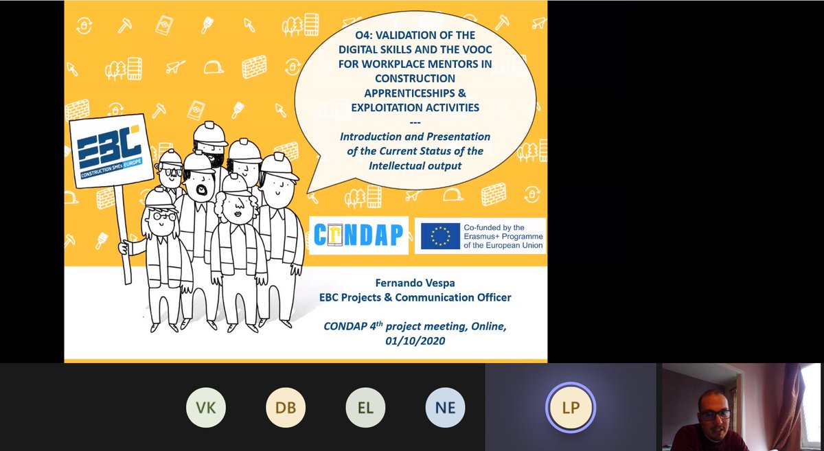 vespa_fernando's tweet image. @CondapProject meeting n.4⃣! Not in the beautiful Athens 🇬🇷🏛️as it was meant to be, but always nice to e-meet all partners!

☑️p.s. the CONDAP #OnlineCourse on digital, green &amp;amp; comms skills for #construction #mentors 👷‍♀️👷‍♂️ is now out! 

Navigate it here 👇
bit.ly/2SfBBrR