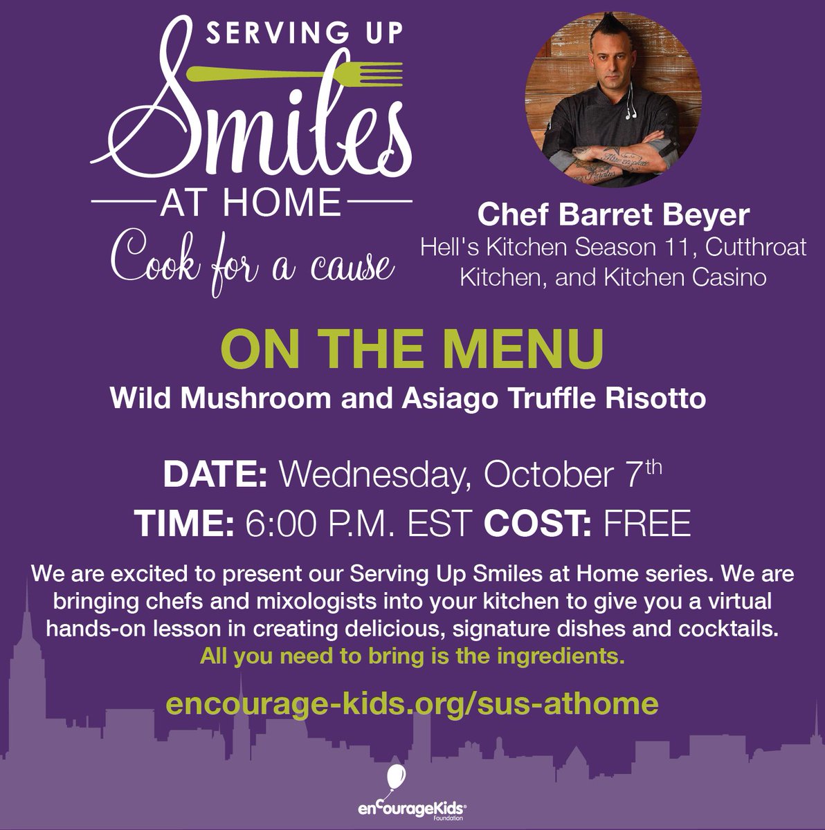encourage_kids's tweet photo. Cook with Hell's Kitchen Season 11 Chef Barret Beyer next Wednesday! He will be teaching us how to make a delicious Wild Mushroom and Asiago Truffle Risotto. Sign up for FREE today: https://t.co/CYkH0siEst #cookathome #hellskitchen #freecookingclass https://t.co/37mxjVBxqE