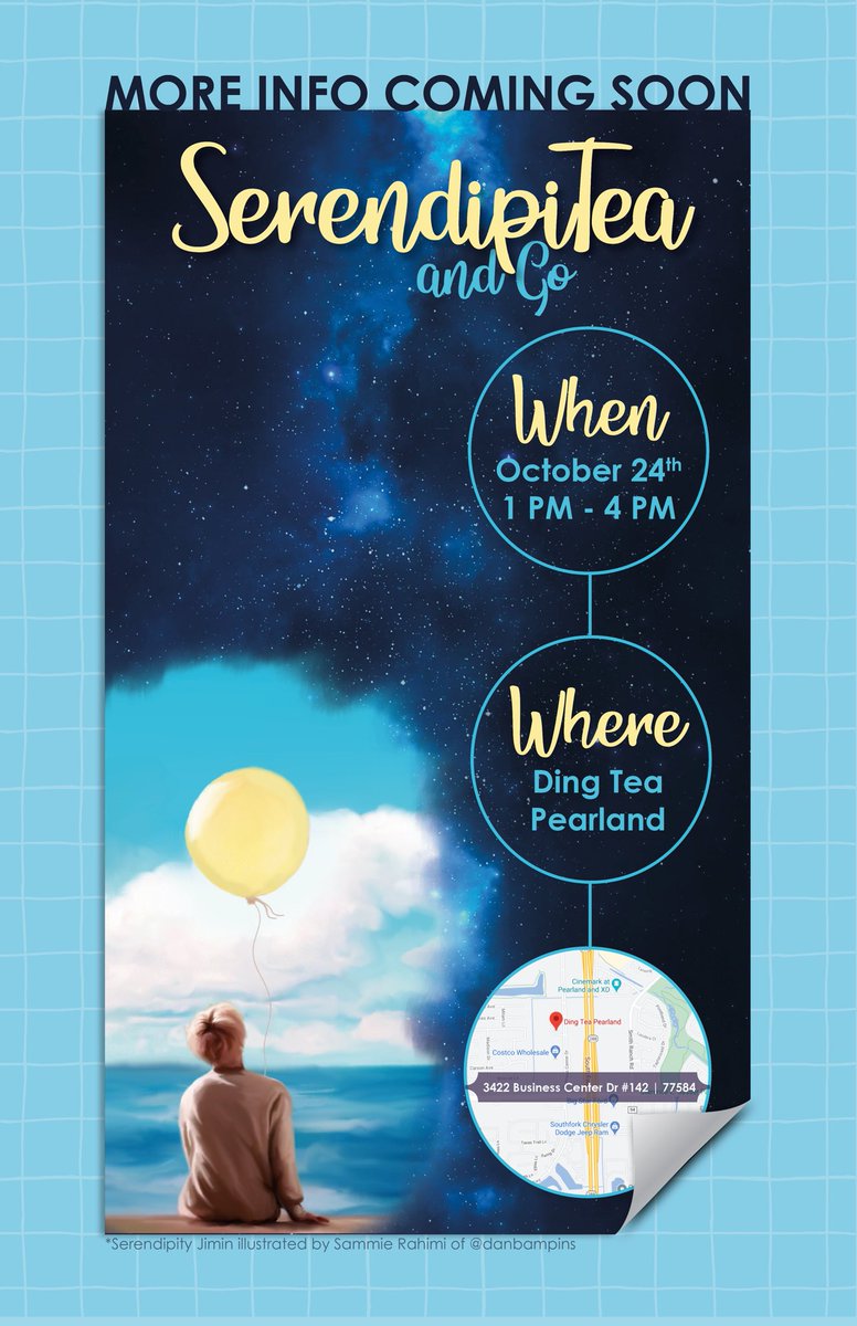 BTSArmyHTX's tweet photo. Good morning my lovelies!  I come with exciting news!  We celebrate our lovely #JIMIN’s birthday OCTOBER 24, 1-4 pm.  We are widening our reach in the Houston area by using DING TEA PEARLAND.  Look for Charity project teasers &amp; more reveals!! #SerendipiTea #SerendipiTeaNgo https://t.co/kDi0AXj5QO