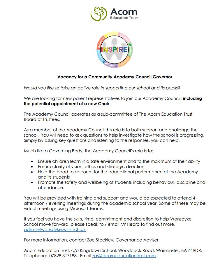 wansdykedevizes's tweet image. Would you like to take an active role in supporting our school and its pupils? Please see below for more information: