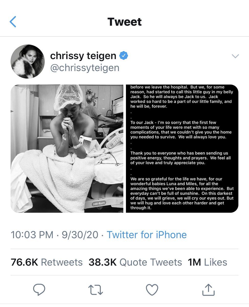 Its either a “baby” - a unique, living, human beingORIts just a clump of cellsIts reality doesnt change based on the mothers plans for itThe absolutely heart wrenching post by Chrissy Teigen - about her “baby” - is EXACTLY why we’ve been shouting that abortion is wrong