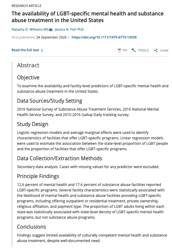 UMDPRC's tweet photo. This #NewResearchThursday, read @Atakigo & @DrJessicaNFish's new #secondarydataanalysis finding, despite a well-documented need, a lack of #LGBT specific programs in #mentalhealth & #substanceabuse facilities. Read more for #LGBT program #predictors: https://t.co/Ka2HJuHDdN https://t.co/94FC1zSOzM