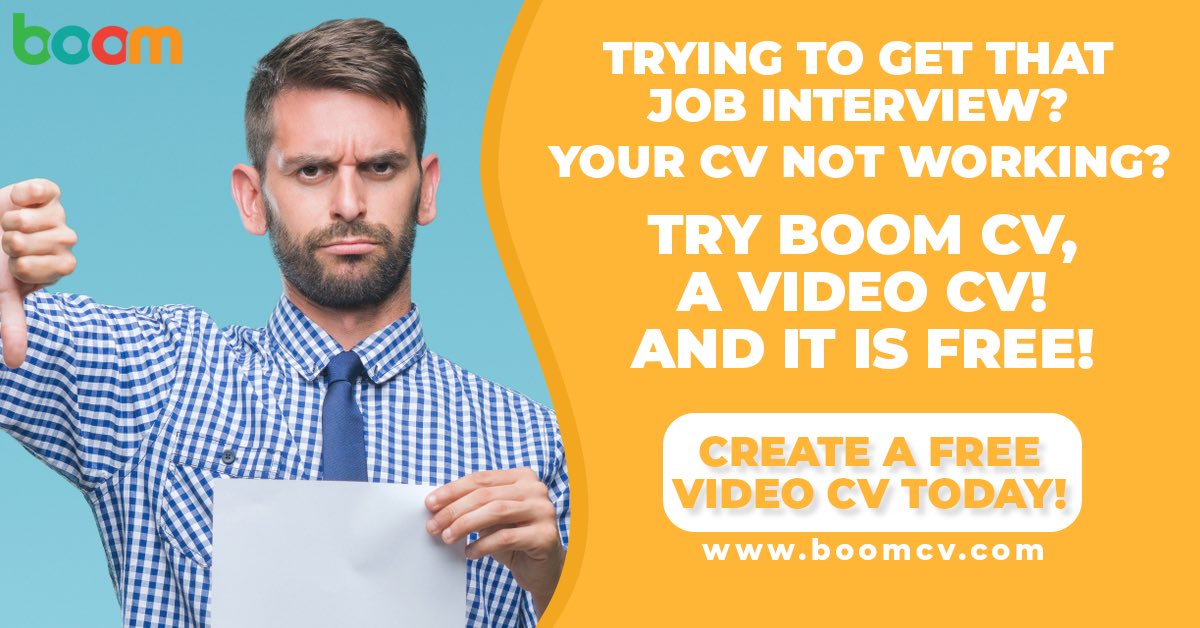 BoomSoftwareLtd's tweet photo. ✅Problems with your CV?
✅Try a Video CV - it may just clinch it!
👉https://t.co/aghHlxX357👈
#video #jobsearch #videoCV #cvtracking #jobhuting #jobhelp #redundant #hr #recruitment #resume #careers https://t.co/iC1yJW3g9o